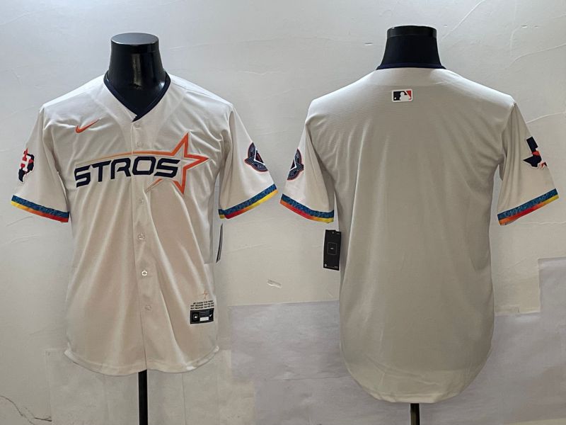 Men Houston Astros Blank Cream Fourth generation Joint Name 2025 Nike MLB Jersey style 414